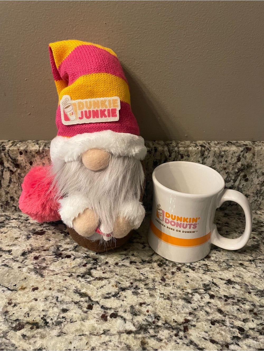 Dunkin Junkie Gnome Plush and Dunkin Mug